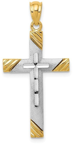 14k Yellow Gold and Rhodium Plated Cross Pendant