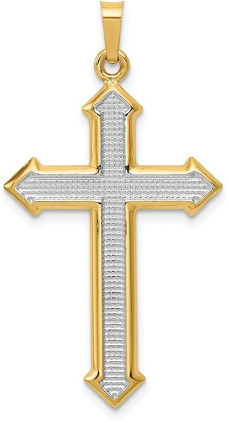 14k Yellow Gold and Rhodium Polished and Textured Passion Cross Pendant