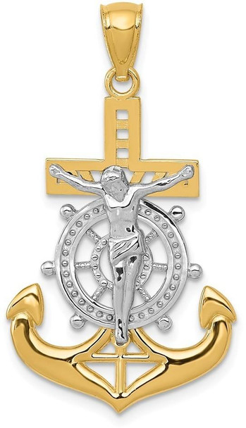 14k Yellow Gold and Rhodium Polished Mariners Crucifix Pendant K6331