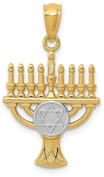 14k Yellow Gold Rhodium Plated Menorah Pendant