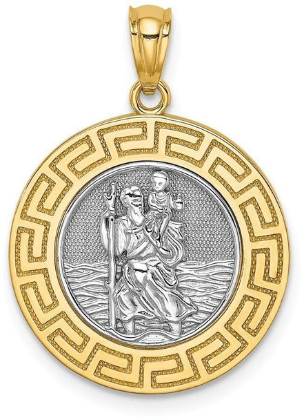 14k Yellow Gold with White Rhodium St. Christopher Medal Pendant C4715
