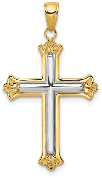 14k Yellow and White Gold Cross In Budded Cross Frame Pendant