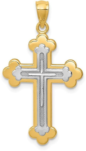 14k Yellow and White Gold Budded Cross Pendant
