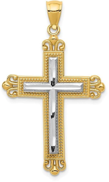 14k Yellow and White Gold Fleur De Lis Cross Pendant