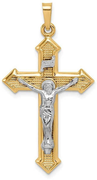 14k Yellow and White Gold Polished and Textured Inri Crucifix Pendant XR1659