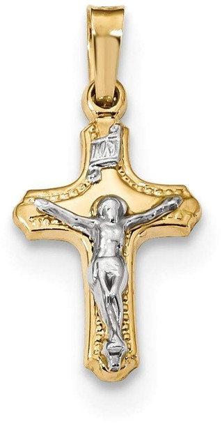 14k Yellow and White Gold Polished and Textured Inri Latin Crucifix Pendant