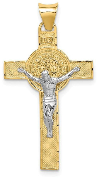 14k Yellow and White Gold St. Benedict Medal Crucifix Cross Pendant K5563