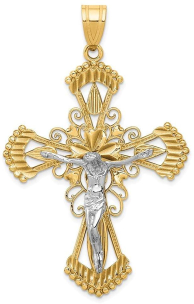 14k Yellow and White Gold Diamond-Cut Fancy Crucifix Pendant