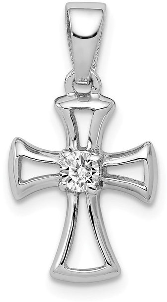 925 Sterling Silver Rhodium Plated Cubic Zirconia Open Cross Pendant