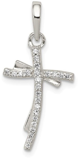 925 Sterling Silver Polished Cubic Zirconia Cross Pendant QC8245