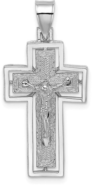 10k White Gold Textured Crucifix with Frame Pendant