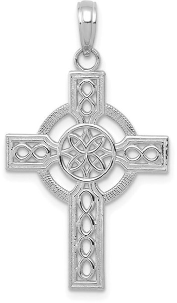 14K White Gold Diamond-cut Celtic Cross Pendant