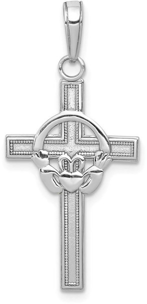 14K White Gold Polished Claddagh Cross Pendant