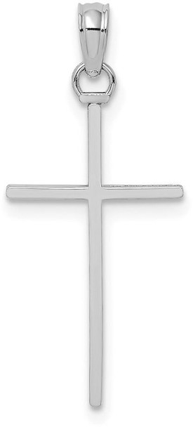 14k White Gold 3-D and Polished Stick Cross Pendant