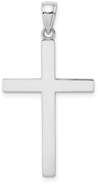 14k White Gold 3-D Polished Stick Cross Pendant