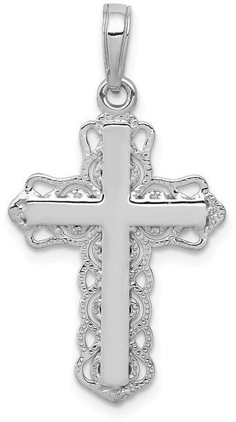 14K White Gold Lace Trim Cross Pendant