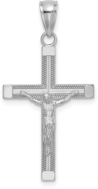 14k White Gold Polished and Textured Crucifix Pendant