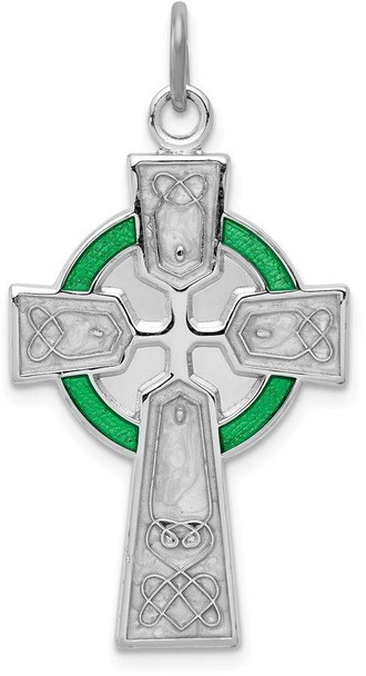 Rhodium-Plated 925 Sterling Silver Polished Epoxy Irish Cross Pendant