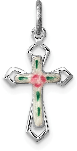 Rhodium-Plated 925 Sterling Silver with Enamel Cross Pendant