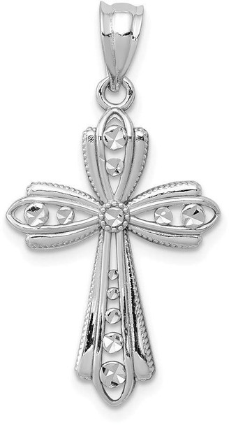 14k White Gold Polished Diamond-Cut Fancy Cross Pendant