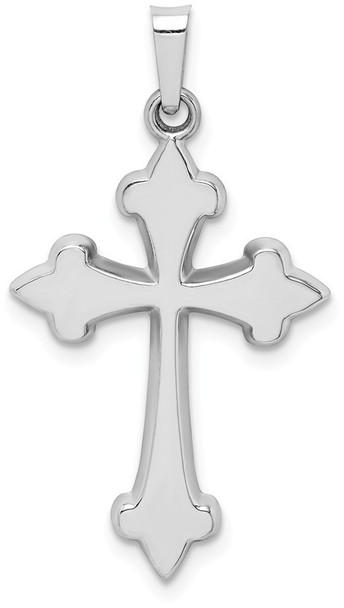 14k White Gold Polished Fleur De Lis Cross Pendant