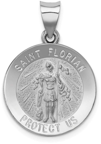 14k White Gold Polished and Satin St. Florian Medal Pendant