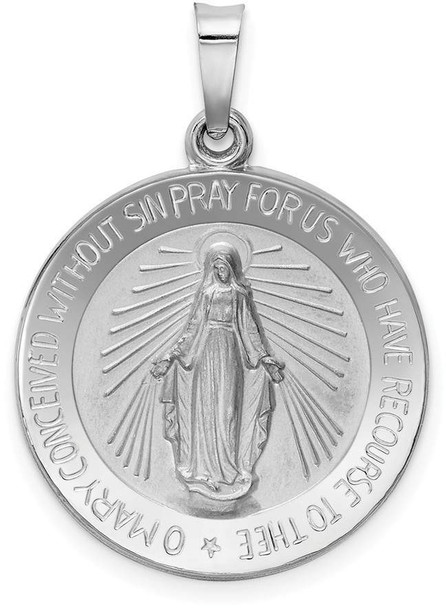 14k White Gold Miraculous Medal Pendant XR520