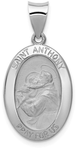 14k White Gold Polished and Satin St. Anthony Medal Pendant XR1290