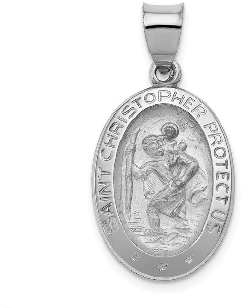 14k White Gold Polished and Satin St. Christopher Medal Pendant XR1311