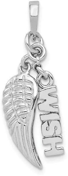 Rhodium-Plated 925 Sterling Silver Polished/Textured Wish/Angel Wing Pendant