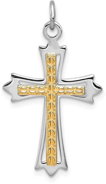 Rhodium-Plated and Yellow 925 Sterling Silver Cross Pendant QC5254