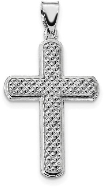 Rhodium-Plated 925 Sterling Silver Textured and Polished Cross Pendant QC9032