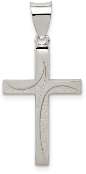 925 Sterling Silver Textured, Brushed and Polished Latin Cross Pendant QC8175