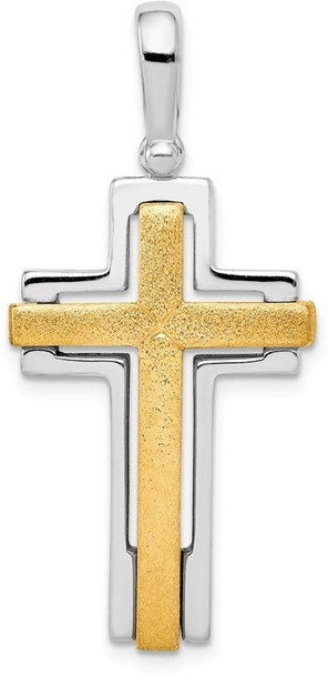 Rhodium-Plated & Yellow 925 Sterling Silver Brushed / Polished Cross Pendant