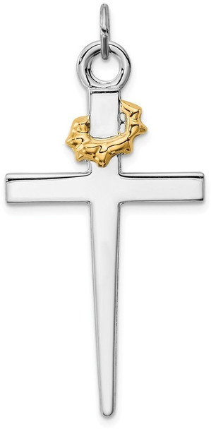 Rhodium-Plated and Yellow 925 Sterling Silver Cross Pendant QC5240