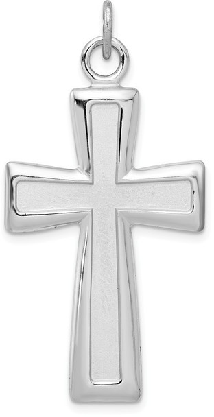 Rhodium-Plated 925 Sterling Silver Polished and Satin Cross Pendant