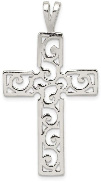 925 Sterling Silver Polished Swirl Cross Pendant