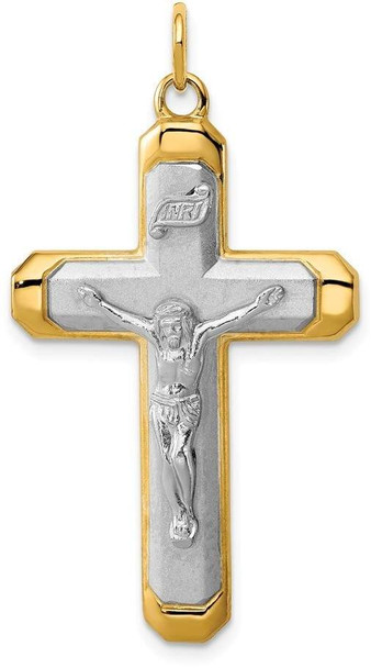 Rhodium-Plated & Yellow 925 Sterling Silver Satin/Polished Corpus Cross Pendant