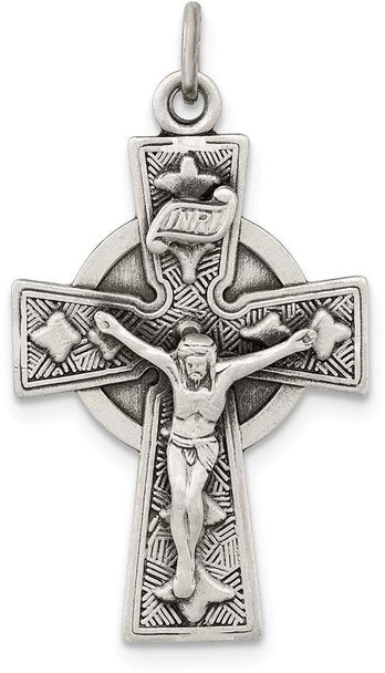 925 Sterling Silver Antiqued Satin Irish Crucifix Cross Pendant QC7346