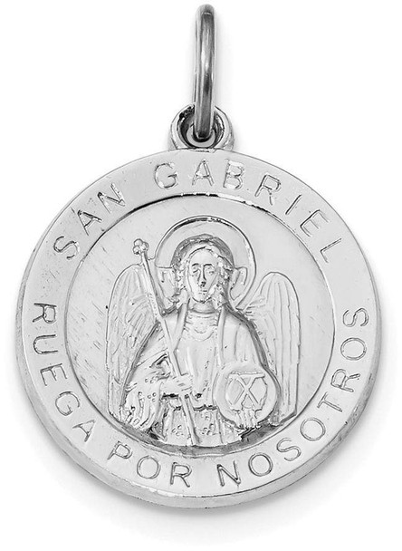Rhodium-Plated 925 Sterling Silver Spanish St. Gabriel Medal Pendant