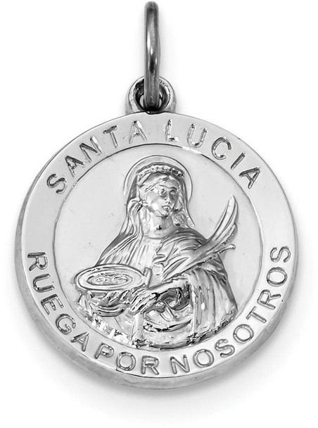 Rhodium-Plated 925 Sterling Silver Spanish St. Lucy Medal Pendant