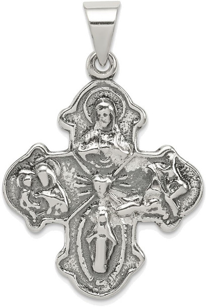 925 Sterling Silver Antiqued 4-Way Medal Pendant