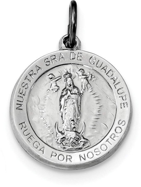 Rhodium-Plated 925 Sterling Spanish Lady Of Guadalupe Medal Pendant QC9121