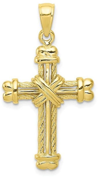 10k Yellow Gold Polished and Textured Cross Pendant