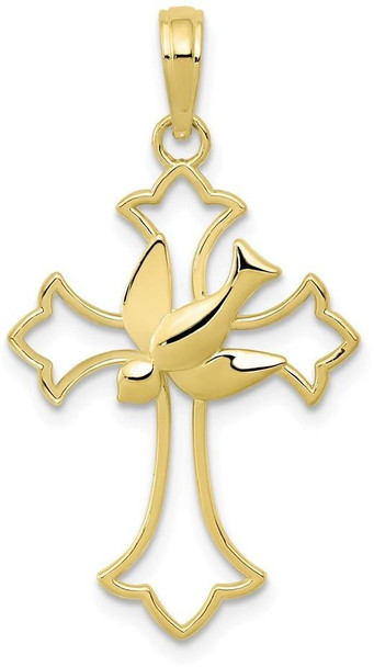 10k Yellow Gold Polished Cross W/Dove Pendant