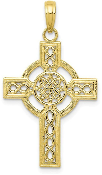 10k Yellow Gold Diamond-Cut Celtic Cross Pendant