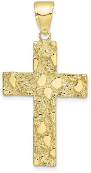 10k Yellow Gold Polished And Textured Nugget Block Style Cross Pendant