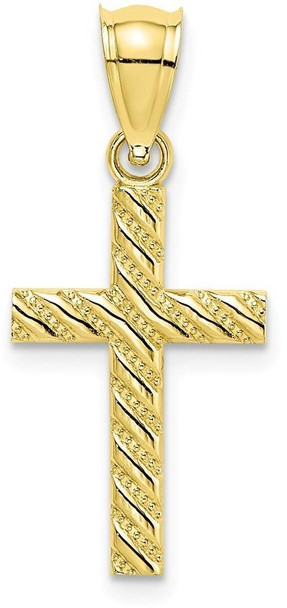 10k Yellow Gold Beaded And Polished Cross Pendant