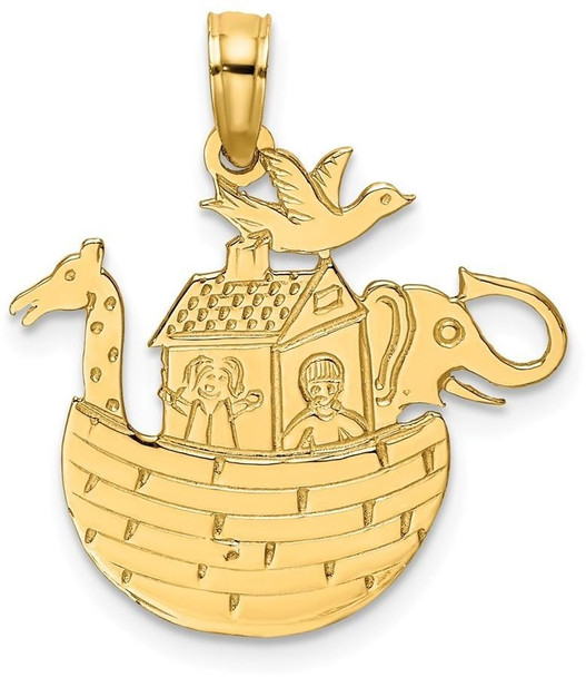 14k Yellow Gold Engraved and Flat Noahs Ark Pendant K7171