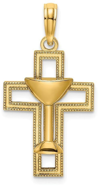 14k Yellow Gold Polished Cross with Communion Cup Pendant